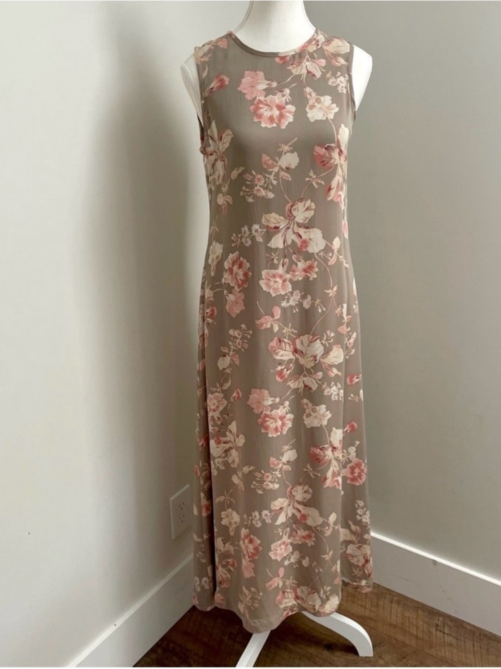 Lauren Ralph Lauren Taupe Midi Dress with Pink Floral Print